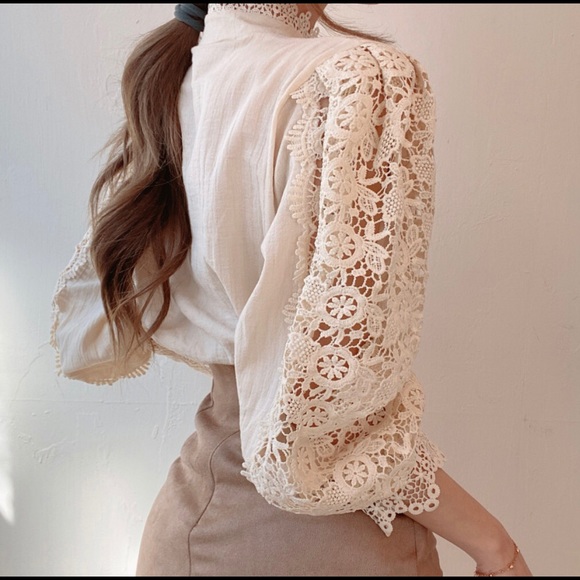 Lace blouse floral womens clothing long sleeve - Picture 4 of 14